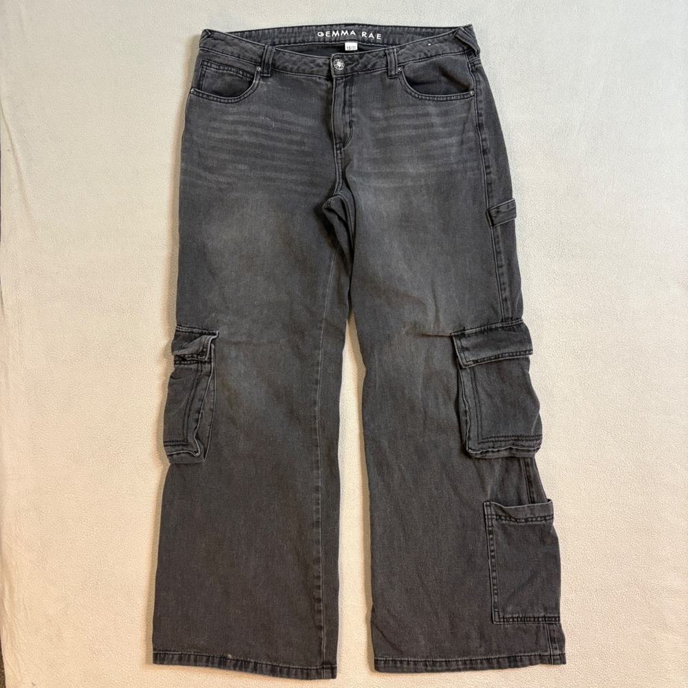 GEMMA RAE Womens Black Wash Wide Leg Cargo Jeans Size 13/31 - Picture 8 of 8